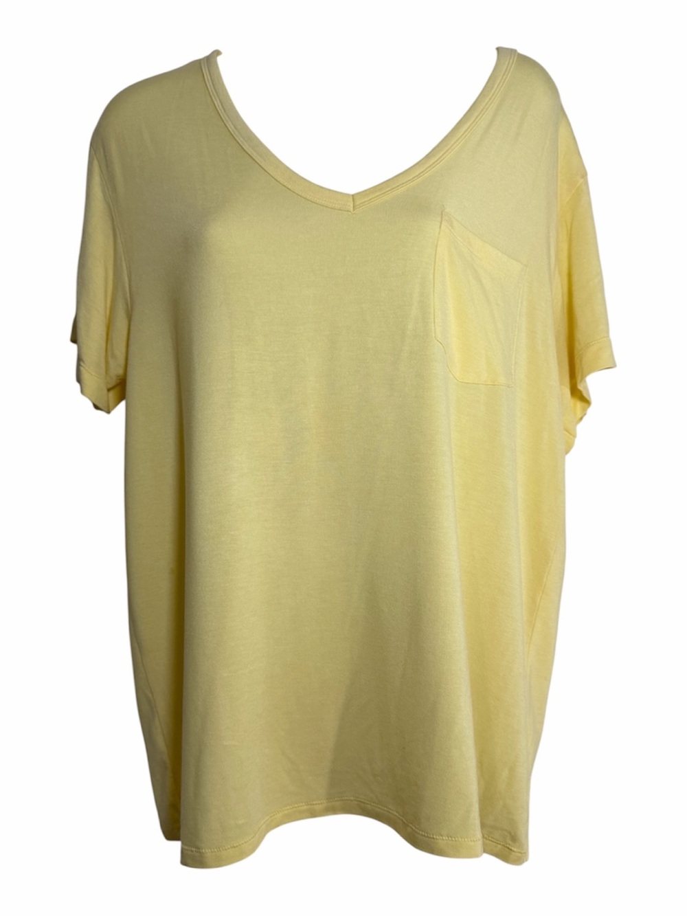 American Eagle Soft & Sexy V-Neck Pocket Tee Womens S Pale Yellow Model Blend